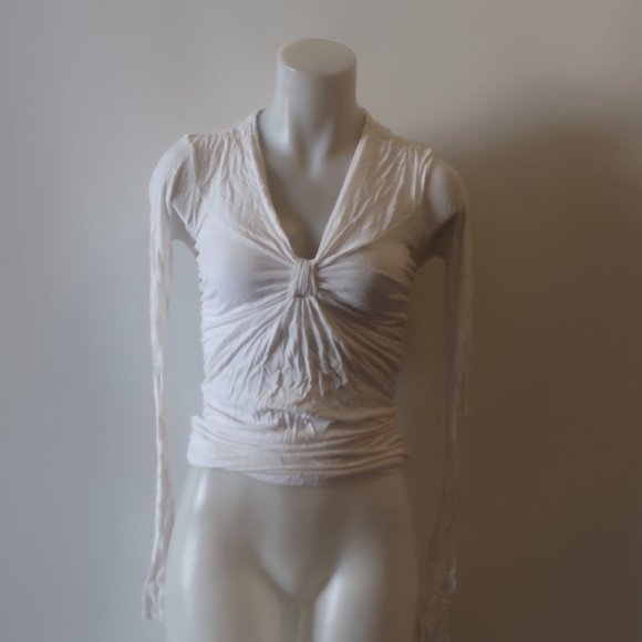 DASLU SÃO PAULO WHITE V-NECK RUCHED TOP P US/XS * - Picture 1 of 12